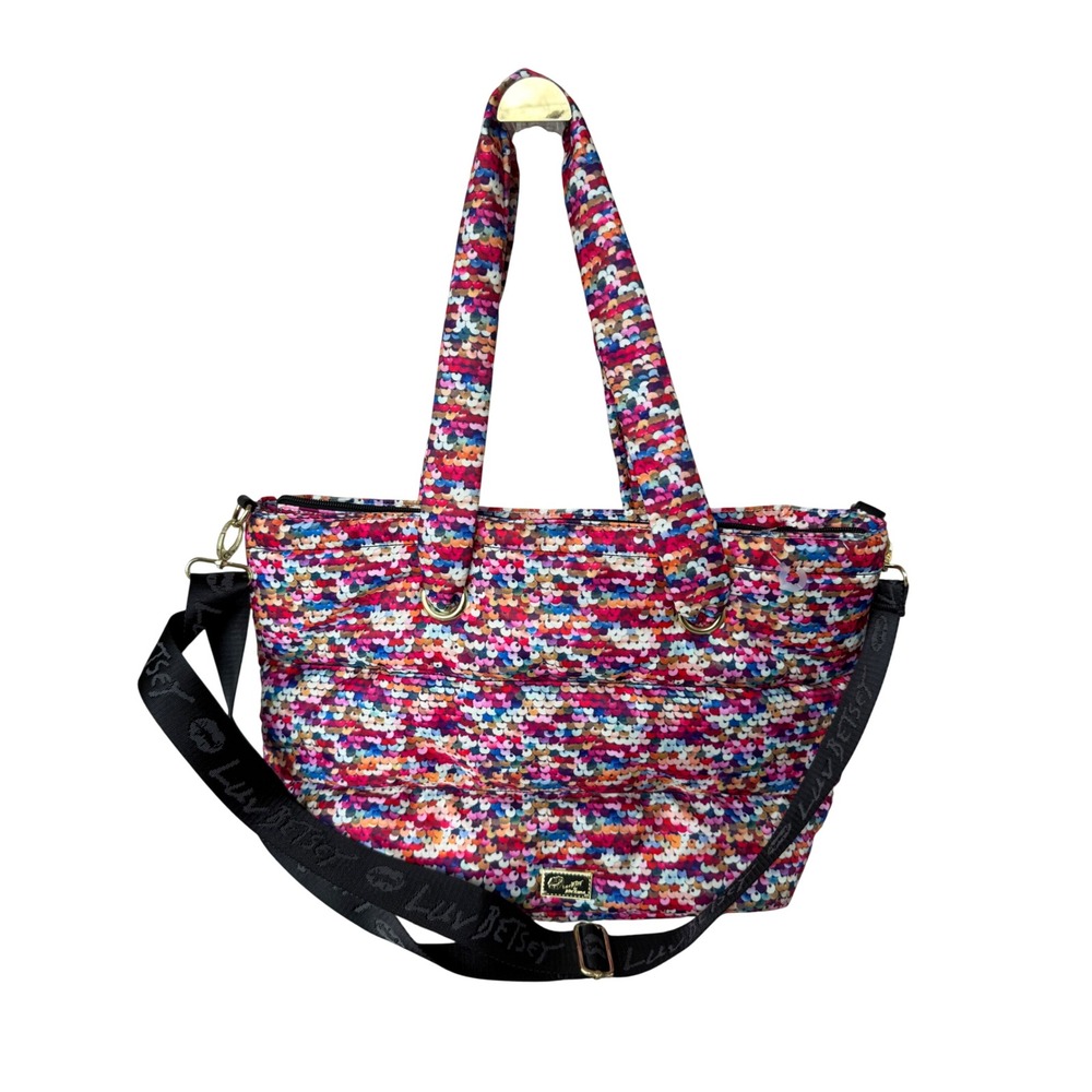 Luv Betsey Tote Bag Womens Large Multi Color Excellent Sequin Print Puffer Bag